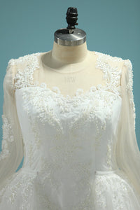 2024 Scoop Wedding Dresses Mermaid Long Sleeves Tulle With Beading