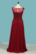 Load image into Gallery viewer, 2022 Mother-Of-The-Bride Dresses A-Line Scoop Chiffon Floor-Length Cap Sleeves