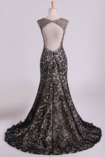 Load image into Gallery viewer, 2022 Black Prom Dresses Mermaid/Trumpet Scoop Lace