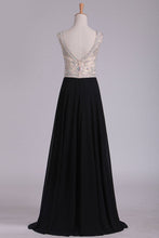 Load image into Gallery viewer, 2024 Cap Sleeve Prom Dresses Bateau With Beading And Slit Chiffon