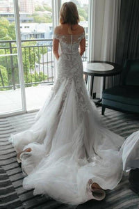 New Arrival Off The Shoulder Mermaid Tulle & Appliques With Beads Wedding Dresses