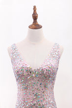 Load image into Gallery viewer, 2022 Tulle Mermaid V Neck Prom Dresses With Beading Sweep Train