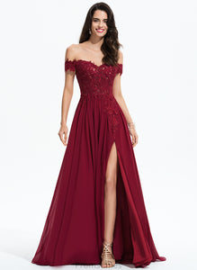 Chiffon Sweep Jolie Sequins Prom Dresses Off-the-Shoulder Train Lace A-Line With