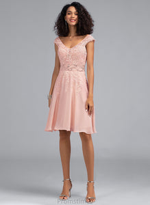 Chiffon V-neck Knee-Length Lace A-Line Homecoming Dresses Dress Frances Beading With Homecoming