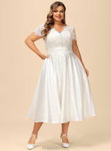 Load image into Gallery viewer, Wedding Dresses Dress V-neck Satin Tea-Length A-Line Lace With Wedding Alivia Ruffle
