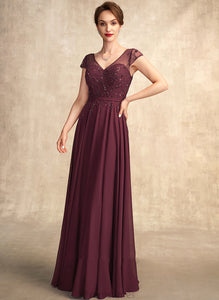 Caitlin A-Line Mother of With Bride Dress Beading Floor-Length Chiffon V-neck Mother of the Bride Dresses Sequins the