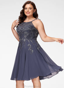 Lace With Prom Dresses Scoop A-Line Appliques Knee-Length Savanah Chiffon