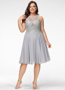 Scoop A-Line With Lace Riley Prom Dresses Knee-Length Chiffon Sequins