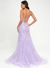 Load image into Gallery viewer, Train Prom Dresses Sequins Sweep With Tulle Lace Delilah V-neck Trumpet/Mermaid