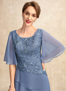 Mother the Neck Mother of the Bride Dresses Floor-Length Sequins Chiffon of Cascading Bride With Roberta Ruffles A-Line Dress Scoop Lace