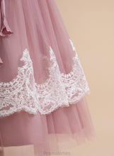 Load image into Gallery viewer, With - Flower A-Line Girl Lillianna Knee-length Sleeveless Back V-neck Satin/Tulle Lace/Flower(s)/Bow(s)/Pleated/V Flower Girl Dresses Dress