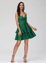 Load image into Gallery viewer, V-neck Homecoming Dresses Dress A-Line Homecoming With Mila Lace Short/Mini Satin Sequins Lace