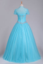 Load image into Gallery viewer, 2024 Quinceanera Dresses Sweetheart Tulle With Beads And Ruffles Ball Gown