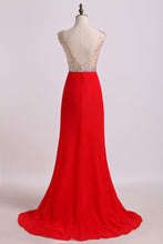 Load image into Gallery viewer, 2024 Scoop Column Prom Dresses With Rhinestone Chiffon