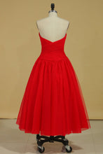 Load image into Gallery viewer, 2022 Red Sweetheart Prom Dresses A Line Tulle With Ruffles Ankle Length Size 8