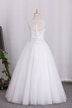 Load image into Gallery viewer, 2024 New Arrival Scoop Tulle A Line Flower Girl Dresses With Applique And Beads