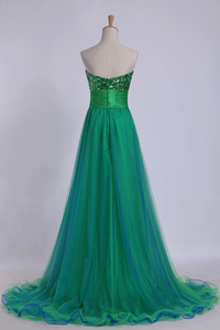 2022 Sweetheart Prom Dresses Empire Waist Floor Length With Beading/Sequins Tulle