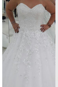 2022 Wedding Dresses Sweetheart Tulle A Line With Applique And Beads Lace Up