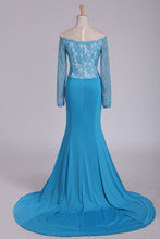 Load image into Gallery viewer, 2024 Long Sleeves Mermaid Prom Dresses With Applique Sweep Train Spandex
