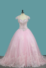 Load image into Gallery viewer, 2022 Ball Gown Quinceanera Dresses Sweetheart Sweep/Brush Lace Up Back Applique And Beading