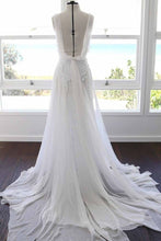 Load image into Gallery viewer, Spaghetti Straps Lace Beach Wedding Dress With Chiffon, Boho Bridal Dress With Slit