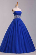 Load image into Gallery viewer, 2024 Prom Dress Strapless Dark Royal Blue A Line/Princess Pick Up Tulle Skirt Beaded Waistline
