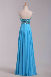 2022 Blue Prom Dresses A Line Sweetheart Floor Length Chiffon Ship Today Under  200