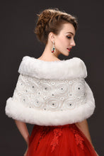 Load image into Gallery viewer, Graceful White Faux Fur Wedding Wrap With Rhinestones