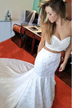 Load image into Gallery viewer, 2024 Two-Piece Lace Mermaid Wedding Dresses With Pearls Court Train