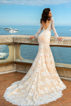 Load image into Gallery viewer, 2022 Tulle Scoop Long Sleeves With Applique Mermaid Wedding Dresses