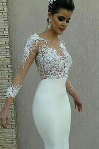 2024 New Arrival Satin Wedding Dresses Mermaid Scoop With Appliques And Pearls Long Sleeves
