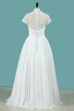 Load image into Gallery viewer, 2024 A Line Wedding Dresses V Neck Chiffon With Sash Sweep Train