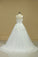 2024 A Line Spaghetti Straps Court Train Wedding Dresses Tulle With Applique And Handmade Flowers