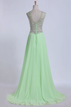 Load image into Gallery viewer, 2022 V-Neck Prom Dresses  A-Line/Princess With Beads Chiffon&amp;Tulle