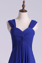 Load image into Gallery viewer, 2024 Dark Royal Blue Prom Dresses A Line Straps Floor Length Chiffon Ruffled