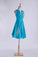 2022 Scoop A Line Prom Dresses Satin With Beading Above Knee Length