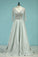 2022 Evening Dresses A Line V Neck 3/4 Length Sleeves With Beading Satin
