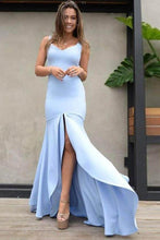 Load image into Gallery viewer, Simple Light Blue Modest Evening Dresses Cheap Prom Dresses Cute Dresses