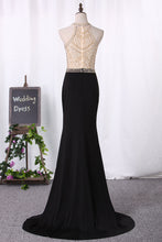 Load image into Gallery viewer, 2022 Spandex Scoop With Beading Mermaid Sweep Train Prom Dresses