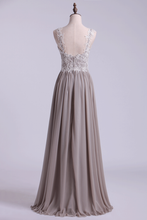 Load image into Gallery viewer, 2024 Low Back Straps A Line Prom Dress With Lace Bodice Chiffon