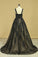 2022 Black Sexy Bateau  A-Line Prom Gown Sweep Train With Beads & Applique