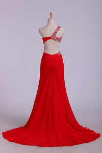 2022 Prom Dresses Red One Shoulder Chiffon