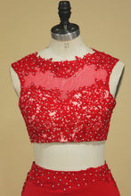 Load image into Gallery viewer, 2024 Red Two-Piece Scoop Sheath With Applique And Beads Spandex Prom Dresses