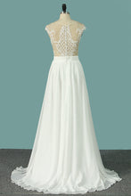 Load image into Gallery viewer, 2024 Chiffon Wedding Dresses Scoop Cap Sleeves With Applique And Slit