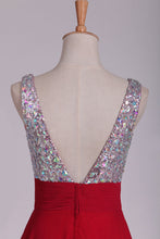 Load image into Gallery viewer, 2024 Prom Dresses V Neck Chiffon With Beading A Line Sweep Train