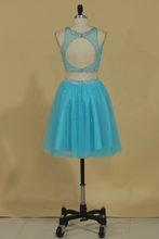 Load image into Gallery viewer, 2024 Two Pieces A Line Short/Mini Homecoming Dresses Scoop Tulle With Beading
