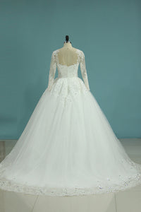 2022 Wedding Dresses Scoop Long Sleeves A Line Tulle With Applique And Beads