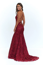 Load image into Gallery viewer, Elegant Straps V Neck Lace Mermaid Long Evening Dresses, Prom Dresses