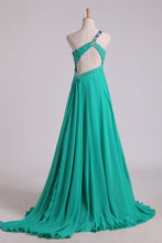 Load image into Gallery viewer, 2022 Prom Dresses One Shoulder With Beading/Sequins A Line Chiffon Asymmetrical