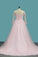 2022 A Line Tulle Long Sleeves Scoop Wedding Dresses With Applique And Sash Sweep Train